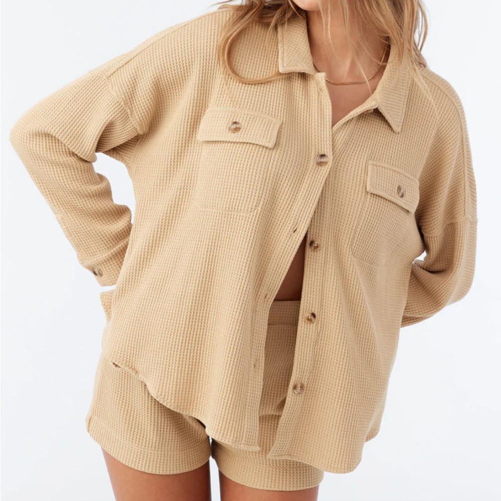 O'Neill Tan Waffle Knit Button Down Shirt